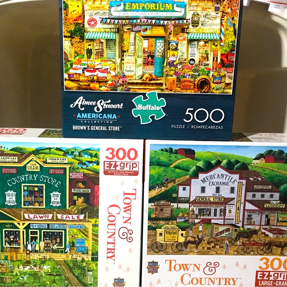 3 jigsaw puzzles. 300 & 500 pieces. Like new. Colorful fun puzzles